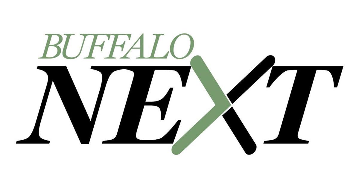 The logo features the words "BUFFALO NEXT" with "BUFFALO" in light green uppercase letters above "NEXT" in large black letters, except for the "X," which is formed with two green diagonal lines.