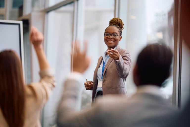 Black woman business leader giving presentation