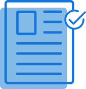 Icon of a document with horizontal lines representing text, a rectangular shape at the top left for an image or heading, and a checkmark in a circle at the upper right corner, symbolizing financial literacy approval or completion.