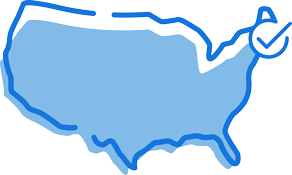 A blue outline of the United States with a blue checkmark inside a circle over the northeastern part of the country, symbolizing Financial Literacy.