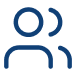 Simple blue icon depicting two abstract human figures, one in front and one partially behind, representing a group or people.