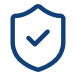 A blue outline of a shield with a check mark inside, representing security or protection, on a light background.