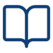 A simple blue outline of an open book icon on a light gray background.